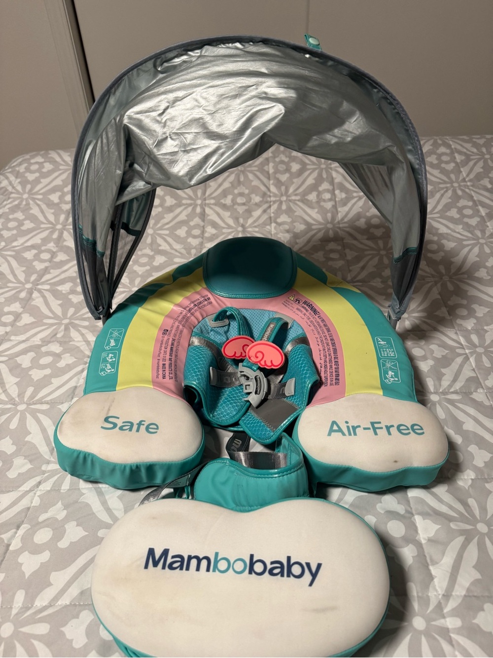 Mambobaby Teal Infant Float with Sun Canopy - Safe Air-Free Design